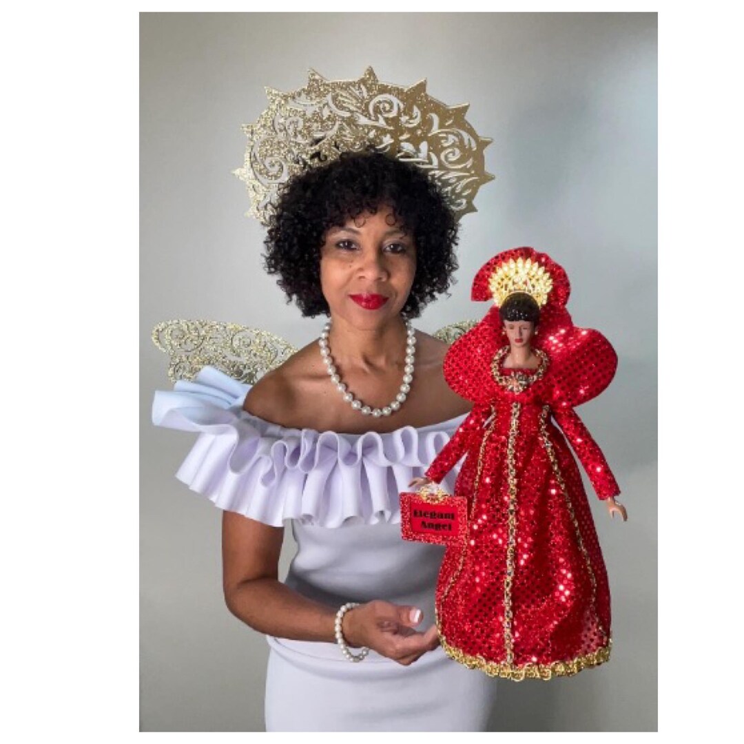 red dress angel tree topper 16" Lighted Red & Gold Angel Tree Topper African American